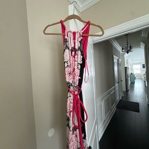 White House Black Market Pink and Black Floral Midi Dress